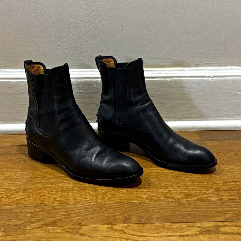Tod's Black Leather Studded Almond Toe Chelsea Ankle Boots Women EUR 37